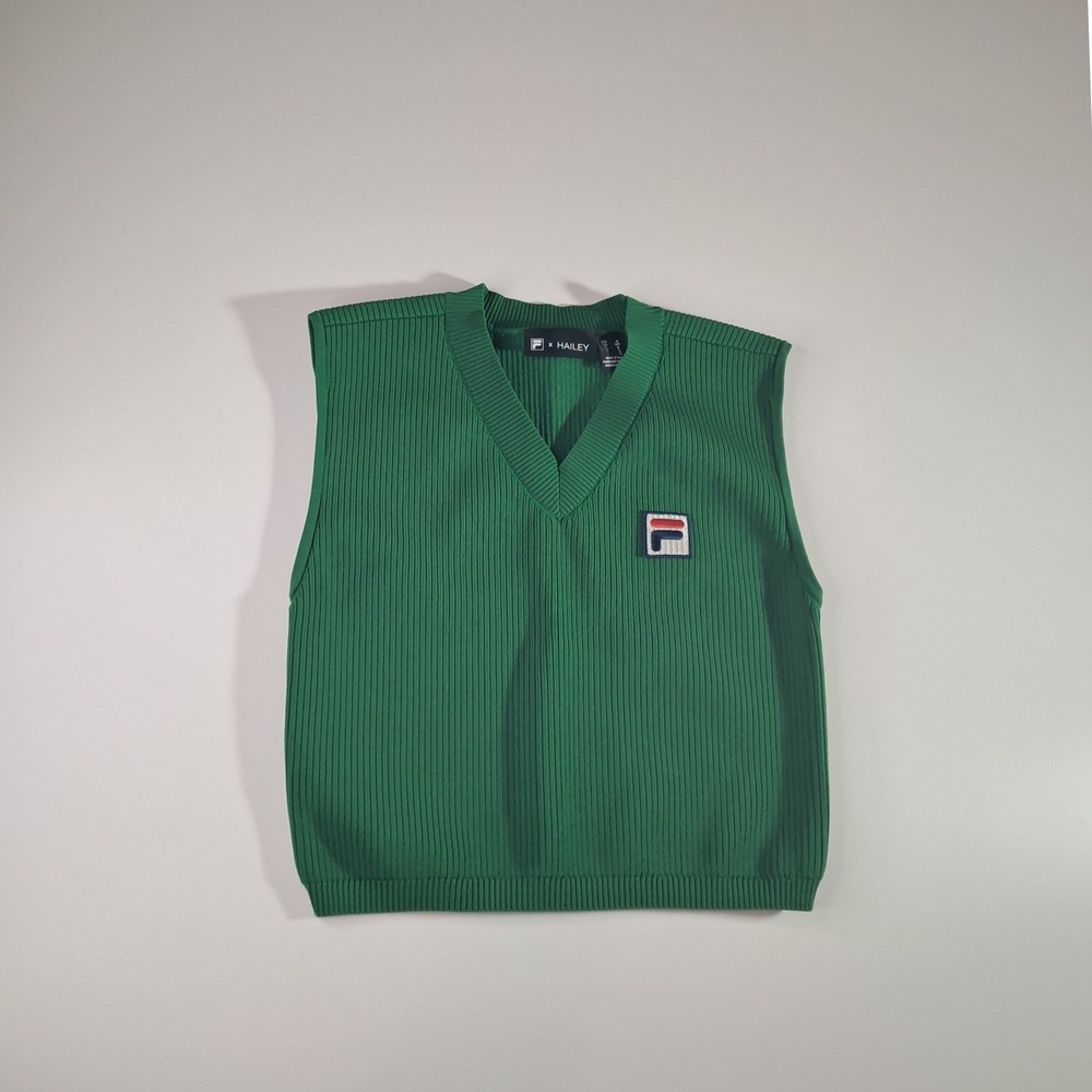 FILA x Hailey Bieber Green Ribbed V-Neck Baby Tank Top M
